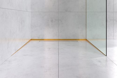 Lejtésképző profil zuhanyfal üveghez - Szálcsiszolt arany - Rozsdamentes acél, 120cm, 180cm, jobb, bal