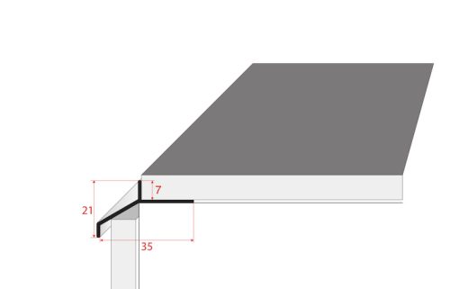 Terasz vízvető profil Eloxált Inox színű, alumínium - 7mm x 16mm x 250 cm, alu terasz szegő balkon profil terasz szegély