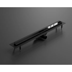   LAMBRO - Zuhanyfolyóka 70cm Fényes Fekete, rozsdamentes acél épített zuhanyhoz