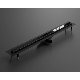   LAMBRO - Zuhanyfolyóka 80cm Fényes Fekete, rozsdamentes acél épített zuhanyhoz