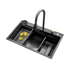Black-max fekete acél mosogató szett 750