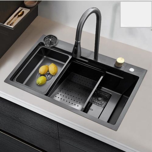 Black-max fekete acél mosogató szett 750